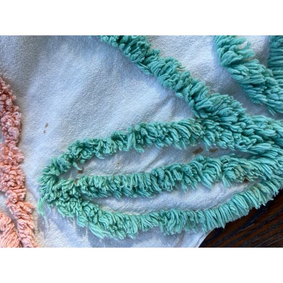 Vtg Chenille Bedspread Coverlet Twin 72x86 Geometric Floral Cottage Farmhouse - Picture 10 of 11